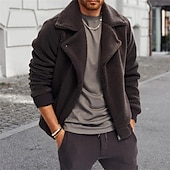 preiswerte Lässige Jacken-Herren Wintermantel Fleecejacke Freizeitjacke Lässig Täglich Thermowarm Tasche Vollreißverschluss Herbst Winter Einfarbig Streetwear Täglich Fallendes Revers Regulär Schwarz Jacken