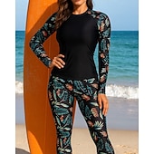 preiswerte Surfen Tankinis &amp; Bikinis-Damen Anti UV Shirt Badeanzug 2 Teile Tropisch UV Schutz Elastisch Langarm Bademode Surfen Strand Schwimmen Frühling