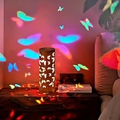 ieftine Lumini decorative-Lampă de proiecție cu fluture din bambus, sursă de alimentare USB, lampă de decor pentru dormitor, sufragerie, noptieră, lumină de noapte, înălțime 20 cm