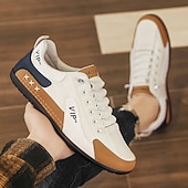 economico Scarpe Casual con Lacci-scarpe da ginnastica bianche da uomo, in mesh traspirante e pelle, comode scarpe da ginnastica con lacci per la corsa, la palestra e l'abbigliamento casual quotidiano