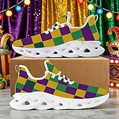 cheap Women's Shoes-Women's Mardi Gras Confetti Print Lace-Up Athletic Sneakers - Cushioned Comfort Festive Shoes for Carnival Parades, Street Celebrations, Daily Errands &amp; Summer Outdoor Activities