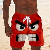  Per uomo Illusione ottica Fantasia "Cartone 3D" Faccia Sorridente Costumi da bagno Pantaloncini da mare Pantaloncini da Surf Misura del girovita medio Divertente Camicia hawaiana Vacanza al Mare