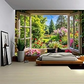 cheap Wall Tapestries-Tapestry Banners Blanket Flower Window 3D Bedroom Living Room Dorm Teens Room College Dorm Wall Porch Home Decor