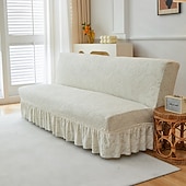 halpa Futon sohva kansi-2 eri kokoa hameen helmatyylinen jacquard-kangas käsinojaton vuodesohvan päällinen sohvan uudenvuoden koristepäälliset joustava suoja joustava penkin päällinen