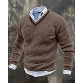 baratos suéter pulôver masculino-Homens Suéter Pulôver suéter Suéter de malha Estriado Tricotar Tops regulares Tricotado Côr Sólida Decote V Moda Roupa de rua Casual Roupa Diária Roupa Outono Inverno Preto Branco M L XL