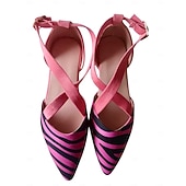 voordelige Damesschoenen-Vrouwen Mardi Gras Gestreepte Gespte Ballerina's met Roze Kruisband Detail – Dappere Retro Stijl Comfortabel voor Carnaval Feesten en Casual Wear