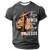  Camiseta cristiana para hombres bíblica hay poder en el nombre de Jesús león y cordero gráfico camisetas fe religiosa de manga corta ropa
