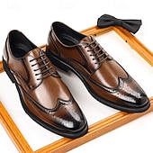 Χαμηλού Κόστους Μπρογκ παπούτσια-Ανδρικά καφέ παπούτσια brogue από συνθετικό δέρμα, κλασικό σχέδιο με φτερά, επίσημα και casual υποδήματα για γραφείο και ειδικές περιστάσεις