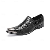 cheap Premium Leather Loafers-Men's Black Crocodile Print Leather Loafers, Premium Quality with Gold Toe Cap, Perfect for Formal Wear