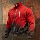 abordables Sweats 3D homme-Homme Croix Veste Sweatshirt Mode Vintage Rétro Col montant Extérieur Vêtements de rue Soirée Bleu Rouge Vert Gris Zip Up Printemps Automne Designer S M L XL XXL XXXL