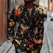 お買い得  メンズプリントブレザー-男性用 カラーブロック ブレザージャケット コート ファッション 快適 高通気性 カジュアル 日常 ストリートウェア カジュアル ポケット 3Dプリント ボタン オールシーズン ノッチドラペル 長袖 ブルー ブラック ホワイト