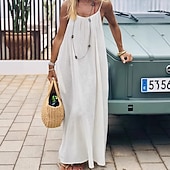 preiswerte Einfaches Kleid-Damen Maxikleid A Linie Kleid Urlaub Lässig Ferien Lässiger Schnitt Einfach Ärmellos Rundausschnitt Blau Schwarz Weiß Rosa Sommer Frühling Herbst