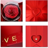 baratos Presentes-Rosa vermelha preservada com colar, flores eternas, presente de aniversário para mulheres, mãe, esposa, namorada, avó, no Dia dos Namorados, Dia das Mães, Dia Mais Doce.