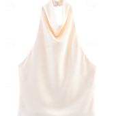 levne Elegantní blůzy-Dámské Košile Elegantní Saténový top Halenka Nabírané šaty Slátanina Sklady Bez vzoru Elegantní Vinobraní Tropický vzhled Bez rukávů Krk ohlávky Běžné topy Denní Práce Dovolená Černá Bílá Žlut