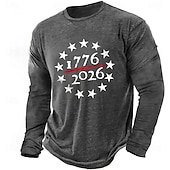  4 luglio 2026 250° Giorno della Memoria T-Shirt a Maniche Lunghe Crew Neck in Stampa 3D Bandiera degli Stati Uniti per Uomini Casual in Strada Quotidiana