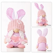 זול חג הפסחא-חבילה של 2 קישוטי פסחא פסלוני ארנב אביב בובות גמדים חסרי פנים עומדות לחופשת פסחא עיצוב הבית תצוגת מדף אביב קישוטי פסח חמודים