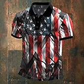 4 de julho de 2026 250º Homens American US Flag Pólo Manga Curta Camisas polo Camisas de colarinho Casual Roupa Esportiva Traje de festival Botões Verão Azul