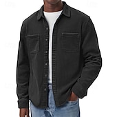 abordables Chaquetas Informales-Hombre Chaqueta ligera Chaqueta de camisa Chaqueta casual Chaquetón Casual Diario Bolsillo Botones Primavera Otoño Color sólido Ropa de calle Diario Cuello Vuelto Regular Azul Piscina Negro Verde