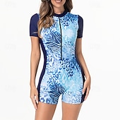 preiswerte One Pieces Rash Guards-Damen Anti UV Shirt Badeanzug Einteilige Patchwork Tropisch Leoprint Reißverschluss Spandex UV Schutz Hohe Elastizität Kurzarm Bademode Surfen Tauchen Schnorcheln Sommer