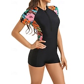  Dámské Ochrana proti vyrážce Plavky s květinovým potiskem Plavky Květinový Zapni Boylegu Ultra lehký (UL) Ochrana proti UV záření Elastický Krátký rukáv Plavky Surfování Šnorchlování Léto