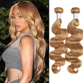 preiswerte 2 Bündel menschliches Haar webt-27# hellbraune Echthaar-Extensions mit Body Wave, 12-28 Zoll (30-71 cm)