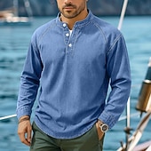 cheap Basic T shirts-SoftFade™ Men's T Shirt Henley Shirt 100% Cotton Acid Wash Shirt Tee Top Long Sleeve Henley Spring Fall Plain Vintage Streetwear Casual Garment Dyed Faded Washed Casual Home Street Black Blue