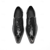 cheap Premium Leather Loafers-Men's Black Crocodile Print Leather Loafers, Premium Quality with Gold Toe Cap, Perfect for Formal Wear
