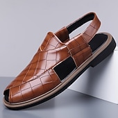 economico Sandali eleganti-Sandali da uomo blu in pelle intrecciata, scarpe casual estive leggere e traspiranti a punta aperta, calzature eleganti per isole, crociere e resort all'aperto per uomo