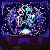 halpa Blacklight -kuvakudokset-mustavaloinen trippy-kallokuvakudos, uv-reaktiivinen goottilainen luuranko-seinävaate, fantasia-neonsiipi, pimeässä hohtava juhlajuliste, maaginen galaksi-avaruuskuvakudos makuuhuoneeseen