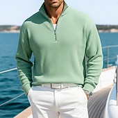cheap Men's Classic Polo-Men's Corduroy Shirt Polo Shirts Casual Outdoor Quarter Zip Long Sleeve Fashion Modern Solid Color Plain Warm Spring Spring &amp;  Fall Regular Fit Black Wine Navy Blue Green khaki Army Green Corduroy