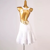 levne soutěžní šaty-Elegantní černé šaty s třásněmi na latinskoamerické tance pro ženy - kostým s výstřihem do V a bez rukávů na společenský sál, salsu a tango