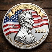  Moeda comemorativa do último centavo de Lincoln, moeda memorial de metal do último centavo de Lincoln (1909–2025), ficha comemorativa do último centavo de Lincoln, tributo histórico à "emissão final", item colecionável.