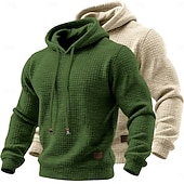 abordables sudaderas basicas hombre-Hombre Sudadera Sudadera con capucha y diseño de gofres Pull-over Blanco+Gris Oscuro Con Capucha Plano Bolsillo canguro Con Texturas Casual Diario Deporte Ropa de calle Fresco Ropa deportiva Otoño
