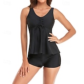 Χαμηλού Κόστους Surfing Tankinis και Bikinis-Γυναικεία Μαγιό Τανκίνι Δύο Κομμάτι Μαγιό Φλοράλ Τροπικό Έλεγχος κοιλιάς Ελαστικό Αμάνικο Μαγιό Σέρφινγκ Παραλία Διακοπές Καλοκαίρι