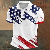  4 luglio 2026 250° Per uomo Bandiera Americana Polo Manica Corta Magliette polo Bavero Casual Athleisure Abbigliamento quotidiano Abito da festa Stampa 3D Bottoni Estate Blu Bianco Giallo