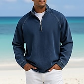 economico T-shirt in Cotone e Lino-Per uomo Camicia 100% cotone lavaggio acido Maglietta Manica Lunga Collo alla coreana Autunno &amp; Inverno Primavera Autunno Semplice Vintage Streetwear Casual Con zip Tinto in capo Sbiadito Casuale