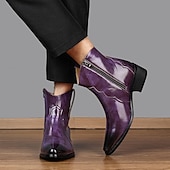 billiga Kostymstövlar-lila ankelboots för män – modern högglansdesign med bekväm klack, perfekt för vardagskläder, kvällsutflykter och moderiktiga evenemang