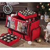 billiga Julförvaring-allt-i-ett förvaringslåda för julgranskulor &amp;dekorationsbehållare - lättåtkomliga, avtagbara brickor, rymmer 73 ornament - justerbart utdrag för figurer och fickor för dekoration - svart