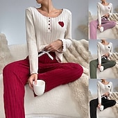 Χαμηλού Κόστους Ημέρα του Αγίου Βαλεντίνου Ύπνος &amp; Χαλάρωση-Γυναικεία Σετ Πυτζάμες Καθημερινό Ανατομικό Καρδιά Ελαστική μέση Μπλουζάκι Παντελόνι Καθημερινά Σπίτι Μακρυμάνικο Στρογγυλή Ψηλή Λαιμόκοψη Μαύρο Ανθισμένο Ροζ Ρουμπίνι Πράσινο του τριφυλλιού