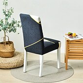baratos Capa para Cadeira de Jantar-Capa protetora para cadeira de jantar, super ajustável, elástica, removível e lavável, com assento curto, ideal para salas de jantar de hotéis, cerimônias, banquetes e festas de casamento.