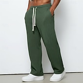 cheap Straight Leg-Men's Waffle Sweatpants Trousers Casual Pants Straight Leg Sweatpants Drawstring Plain Comfort Breathable Full Length Casual Daily Outdoor Vacation Fashion Purple Brown Micro-elastic