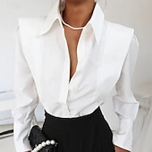 economico Bluse Semplici-camicetta a maniche lunghe da donna elegante colletto abbottonato elegante top da lavoro quotidiano estate primavera autunno disponibile in blu nero bianco