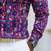 billiga Mans satin skjorta-herrskjorta med mardi gras-motiv – färgglad festivalfeststil