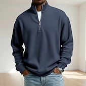 economico T-shirt in velluto a coste-Per uomo Camicia di Velluto a Coste Maglietta Manica Lunga Zip a un quarto Autunno Primavera &amp; Autunno Tinta unica Moda Moderno Casual Con zip Caldo Casuale All'aperto Casual Nero Blu scuro Grigio