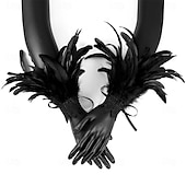 abordables Accesorios-Carnaval 2026 Accesorios de Samba del Carnaval de Río Puños de Muñeca de Plumas Negras para Mujeres Puños de Raso de Encaje Disfraz de Actuación Festival Brasil