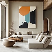 cheap Abstract Paintings-Hand Painted Abstract Minimalist Rounded Shapes Mid-Century Art Painting Colorful Elegant Modern Poster Orange Blue Black White Wall Art