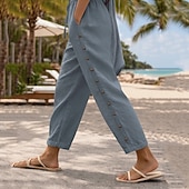 economico Fondi-Per donna Pantaloni in cotone e lino Chinos Pantaloni Estivi Streetwear Casual Lunghezza intera Vita media Tinta unica Coulisse Tasca Confortevole Traspirante Micro-elastico Quotidiano All'aperto