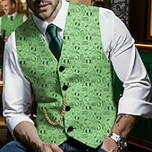 economico Gilet da uomo-Per uomo Gilet All'aperto San Patrizio Moda Streetwear Primavera Autunno Bottoni Cotone Traspirabilità Di tendenza Grafico Trifoglio Monopetto Scollo a V Vestibilità regolare Verde Gilet