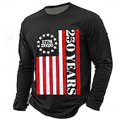 Χαμηλού Κόστους Πατριωτικά 250 T-shirts-4η Ιουλίου 2026 250η Ημέρα Μνήμης Ανδρικό 3D Εκτύπωση Σημαία ΗΠΑ Μπλουζάκι crew neck μακρύ μανίκι Καθημερινό