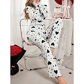 preiswerte Valentinstag Schlaf &amp; Lounge-Damen Schlafanzug Set Lässig Komfort Herz Elastischer Bund Hose Täglich Heim Langarm Quadrathals Blau Schwarz Rosa Rote Purpur Sommer Frühling Normale Passform